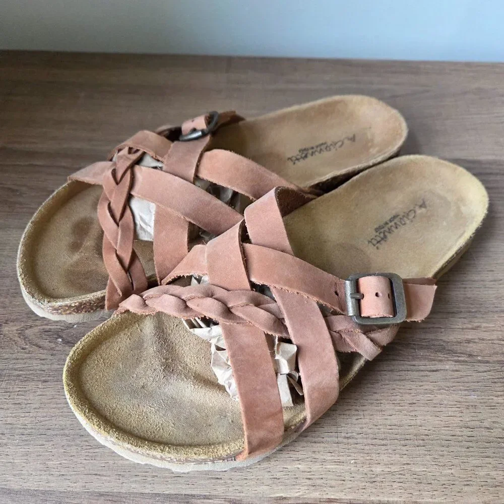 EUC A. GIANNETTI TAN GENUINE LEATHER SANDALS SLIPPERS MADE IN ITALY SIZE 8